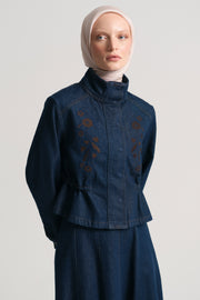 Lyocell Blend Stand Collar Jacket - Navy