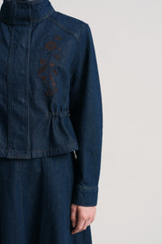 Lyocell Blend Stand Collar Jacket - Navy