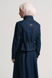 Lyocell Blend Stand Collar Jacket - Navy