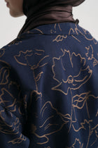 Pamuk Karışım Desenli Kimono - Lacivert