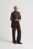 Cotton Blend Short Sleeve Sweatshirt - Brown