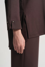 Cotton Blend Short Sleeve Sweatshirt - Brown