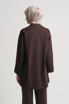 Cotton Blend Short Sleeve Sweatshirt - Brown