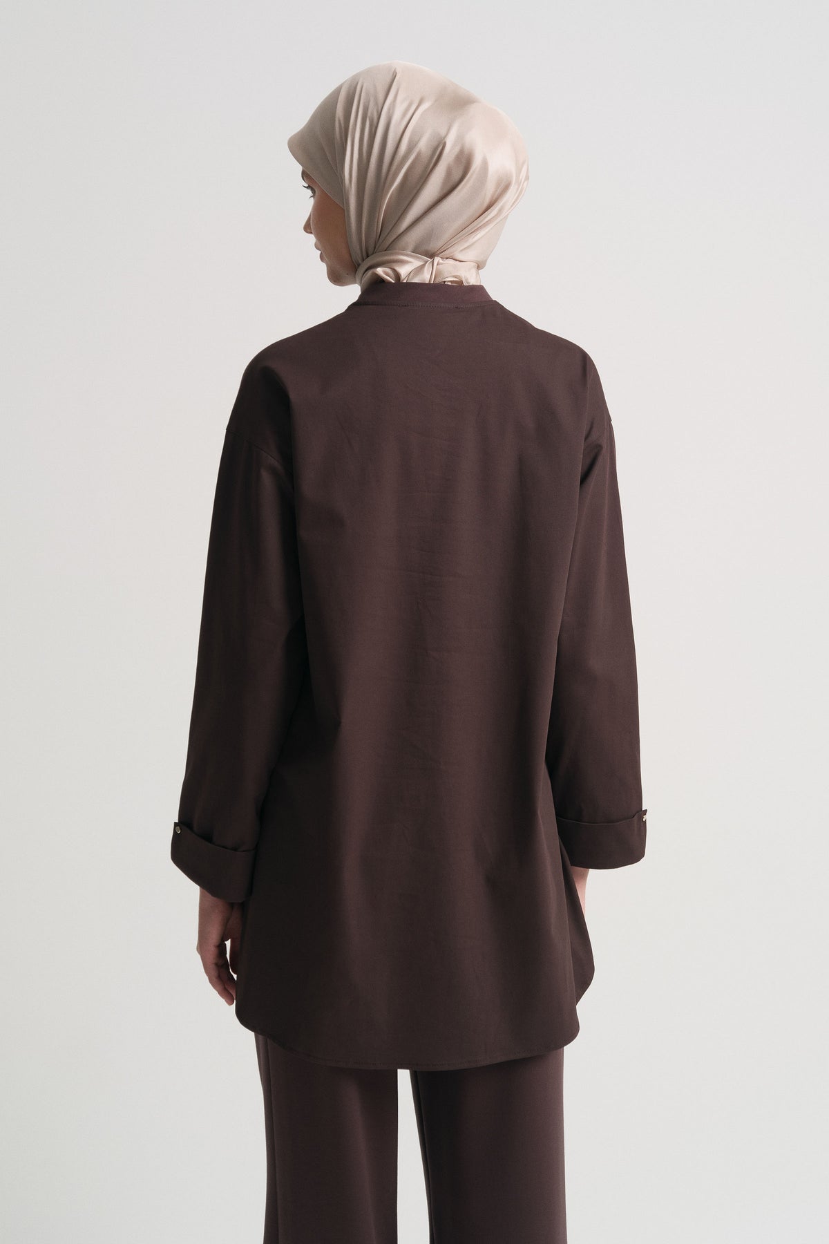 Cotton Blend Short Sleeve Sweatshirt - Brown