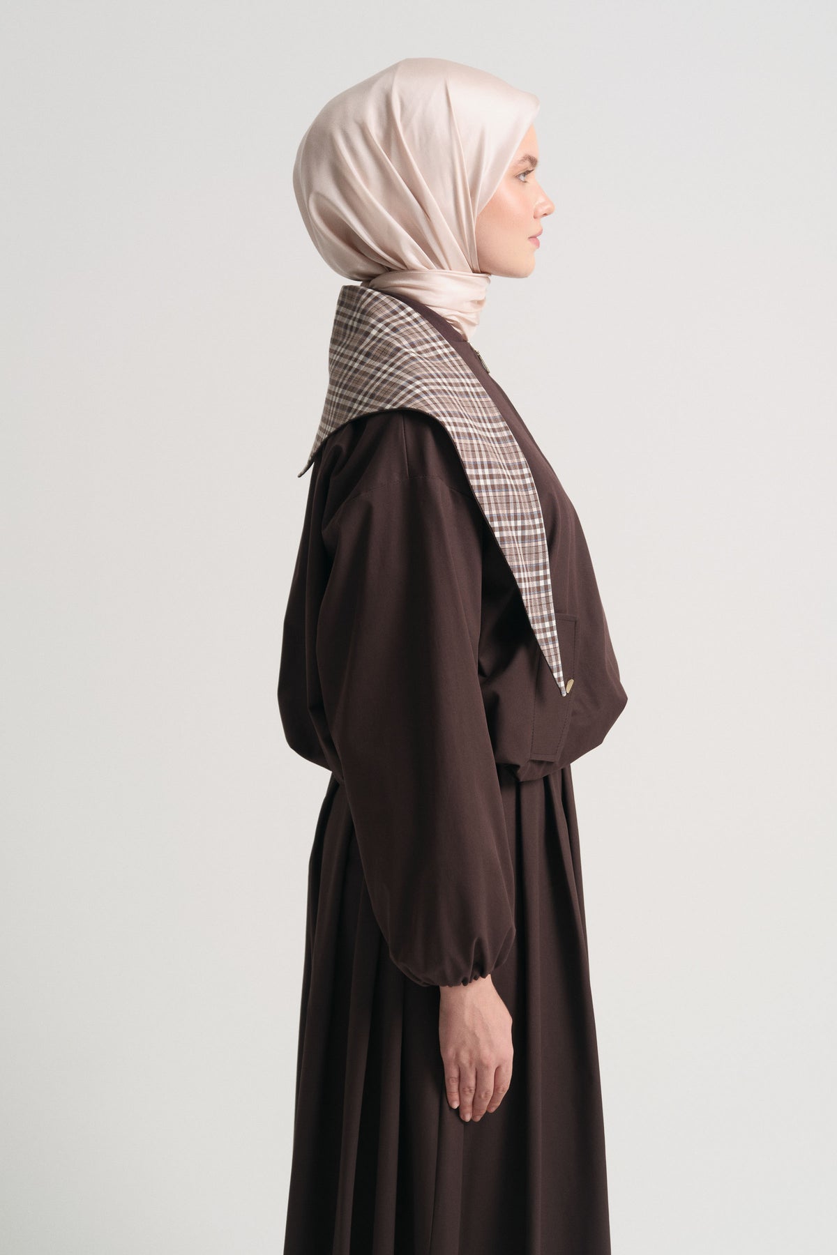 Cotton Blend Jacket with Scarf Detail - Brown