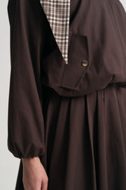 Cotton Blend Jacket with Scarf Detail - Brown