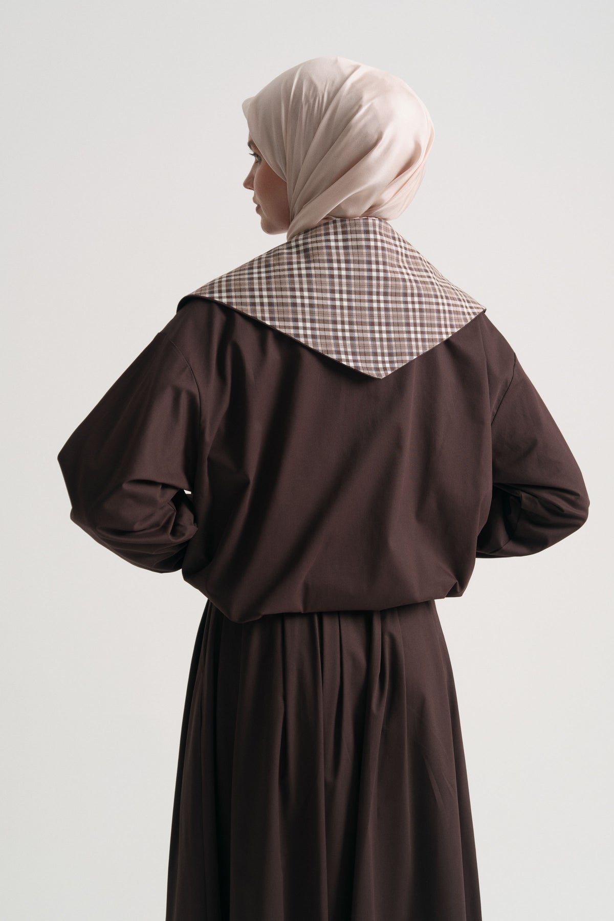 Cotton Blend Jacket with Scarf Detail - Brown