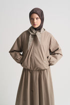 Cotton Blend Jacket with Scarf Detail - Sand