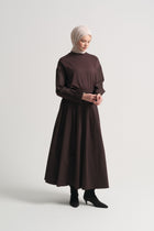 Cotton Blend Pleated Skirt - Brown