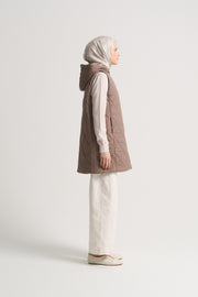 Diamond Pattern Hooded Vest - Mink