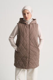Diamond Pattern Hooded Vest - Mink