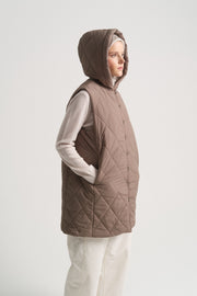 Diamond Pattern Hooded Vest - Mink