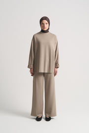 Viscose Blend Elastic-Waist Trousers - Sand