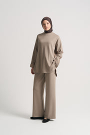 Viscose Blend Elastic-Waist Trousers - Sand