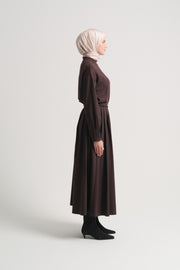 Cotton Blend Pleated Skirt - Brown