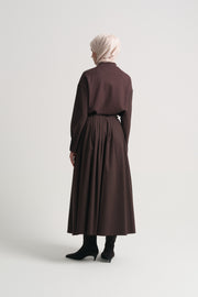 Cotton Blend Pleated Skirt - Brown