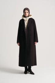Cashmere Wool Blend Double-Breasted Coat - Brown