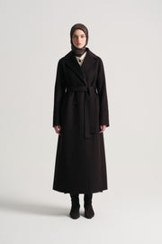 Cashmere Wool Blend Double-Breasted Coat - Brown