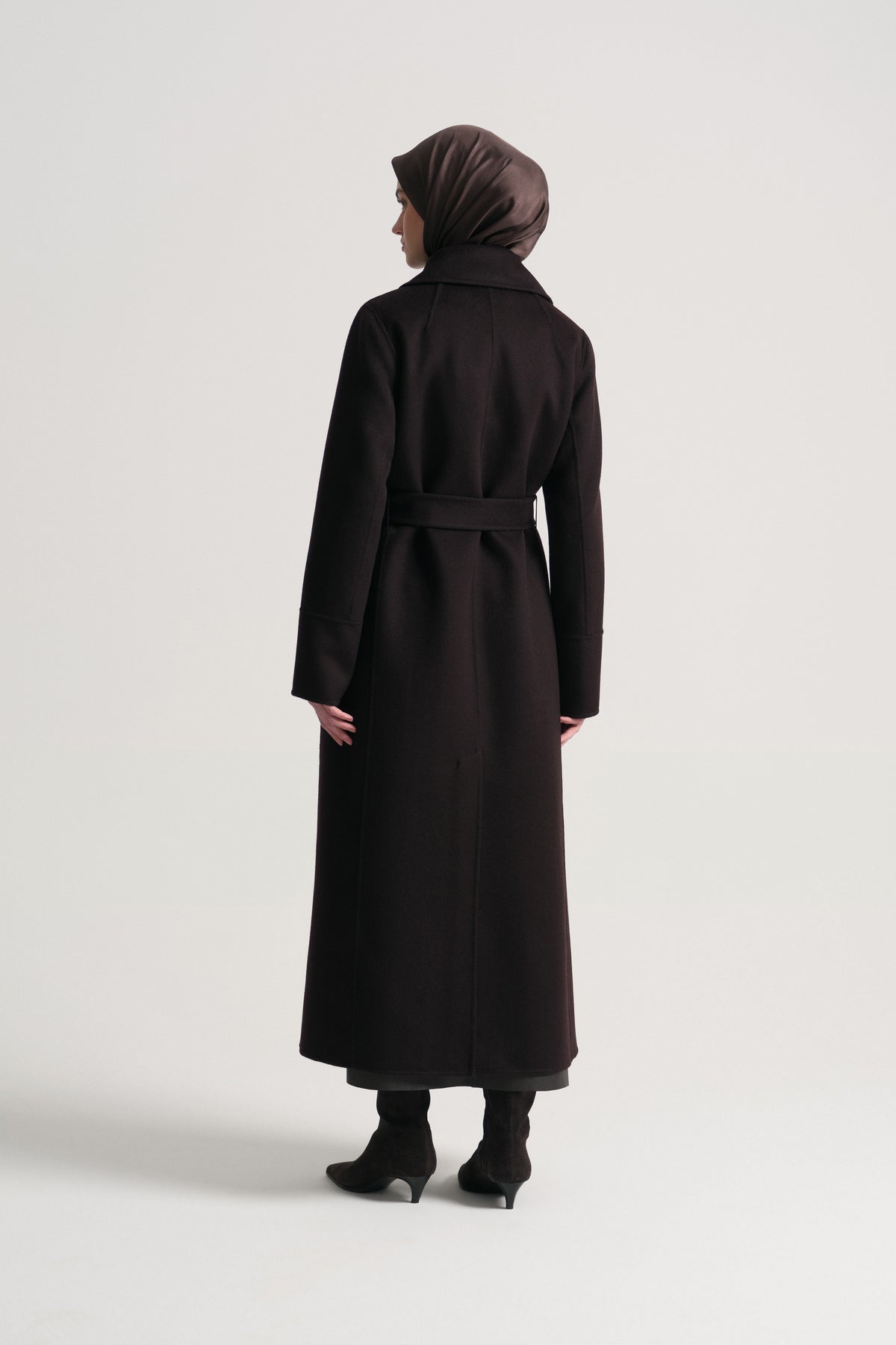 Cashmere Wool Blend Double-Breasted Coat - Brown