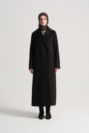 Cashmere Wool Blend Double-Breasted Coat - Brown