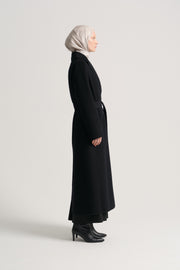 Cashmere Wool Blend Double-Breasted Coat - Black