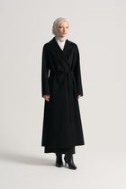 Cashmere Wool Blend Double-Breasted Coat - Black