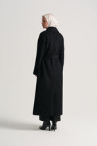 Cashmere Wool Blend Double-Breasted Coat - Black