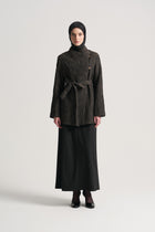 Side-Buttoned Belted Jacket - Brown