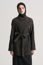 Side-Buttoned Belted Jacket - Brown
