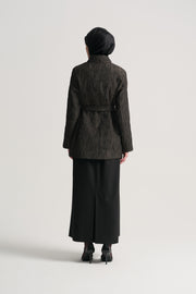 Side-Buttoned Belted Jacket - Brown
