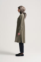 Linen Blend Crew Neck Tunic - Khaki