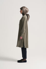 Linen Blend Crew Neck Tunic - Khaki