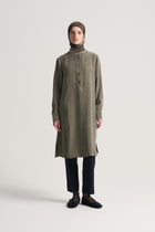 Linen Blend Crew Neck Tunic - Khaki