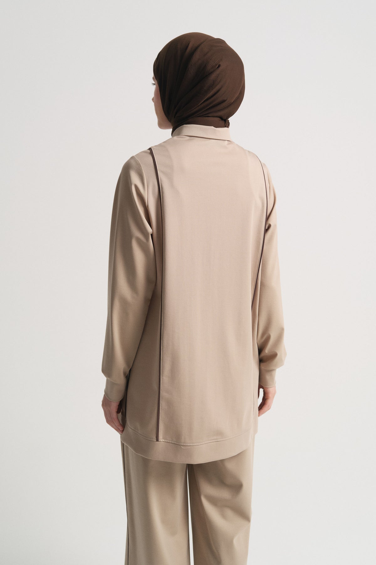 Lyocell Blend Collarless Set - Beige
