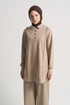 Lyocell Blend Collarless Set - Beige