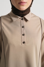 Lyocell Blend Collarless Set - Beige
