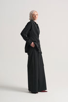 Wide-Leg Trousers with Belt Detail - Anthracite