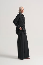 Wide-Leg Trousers with Belt Detail - Anthracite