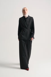 Wide-Leg Trousers with Belt Detail - Anthracite
