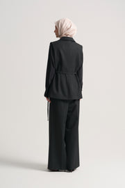 Wide-Leg Trousers with Belt Detail - Anthracite