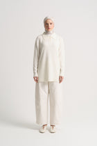 Acrylic Blend Polo Neck Tunic - Bone