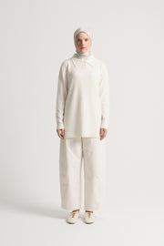 Acrylic Blend Polo Neck Tunic - Bone