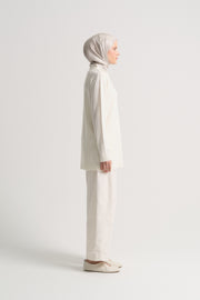 Acrylic Blend Polo Neck Tunic - Bone