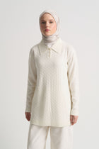 Acrylic Blend Polo Neck Tunic - Bone