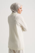 Acrylic Blend Polo Neck Tunic - Bone
