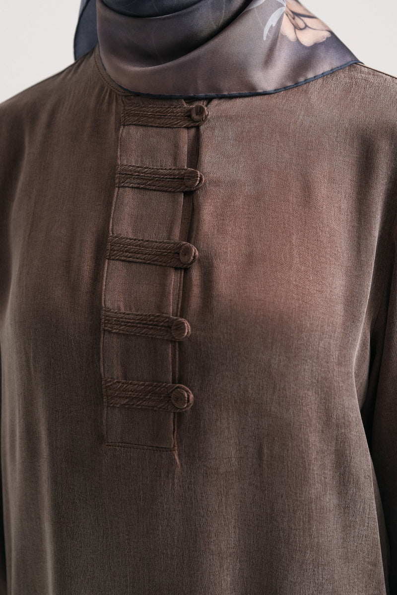 Lyocell Blend Shirt Collar Set - Brown