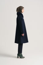 Detachable Fur Collar Coat - Navy Blue