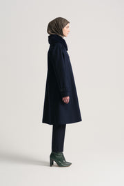 Detachable Fur Collar Coat - Navy Blue