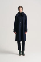 Detachable Fur Collar Coat - Navy Blue