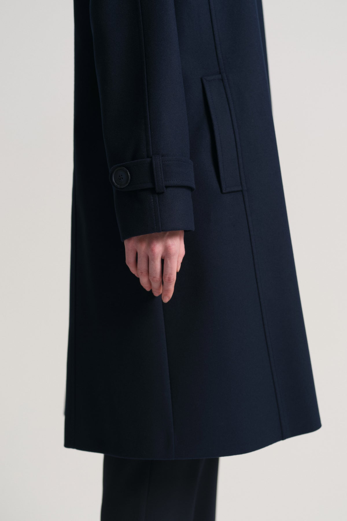 Detachable Fur Collar Coat - Navy Blue